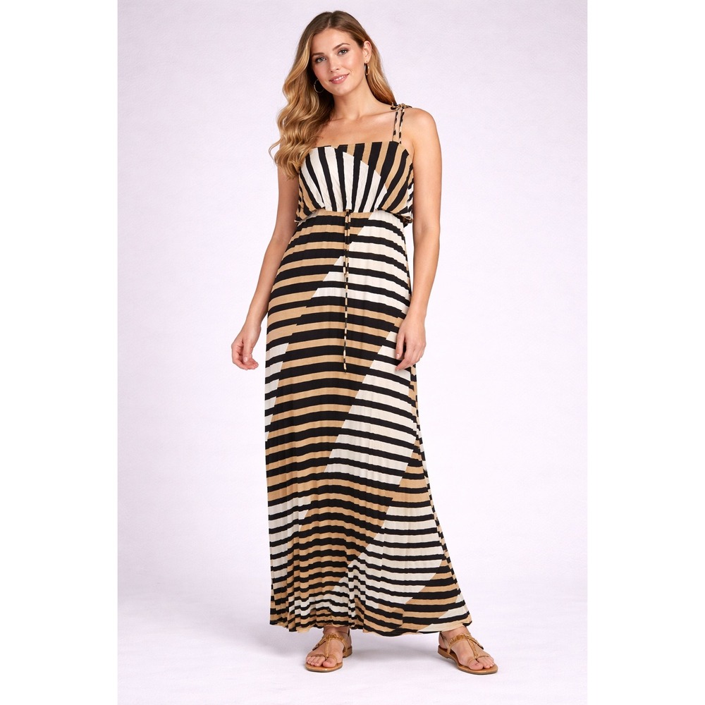 Imanimo Maxi Dress Womens Long  Adj Strap Striped Feminine Multicolor sz Small